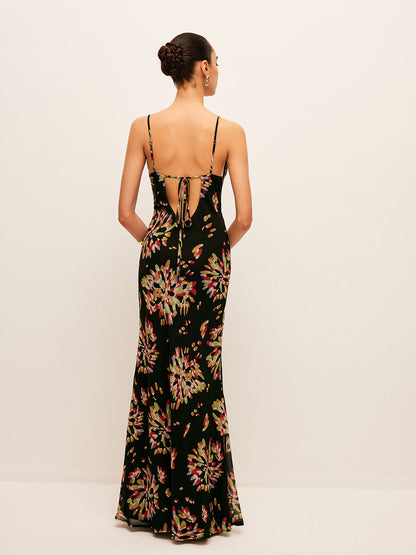 Yarı Şeffaf Boho Sırtı Bağlı Şifon Askılı Elbise