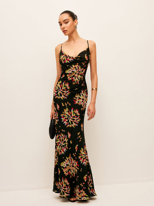 Yarı Şeffaf Boho Sırtı Bağlı Şifon Askılı Elbise