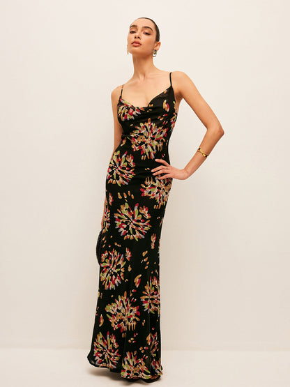 Yarı Şeffaf Boho Sırtı Bağlı Şifon Askılı Elbise