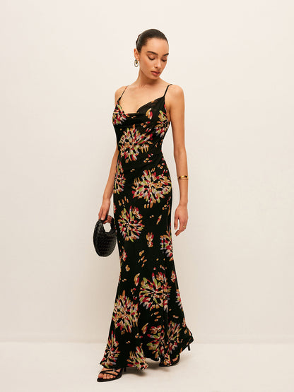 Yarı Şeffaf Boho Sırtı Bağlı Şifon Askılı Elbise