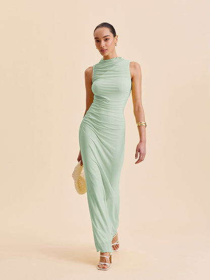 Fileli Büzgülü Kolsuz Elbise