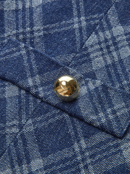 Metal Düğmeli Yuvarlak Yakalı Dekor Cepli Kot Elbise