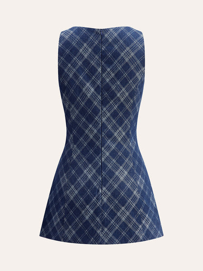 Metal Düğmeli Yuvarlak Yakalı Dekor Cepli Kot Elbise