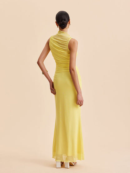 Fileli Büzgülü Kolsuz Elbise