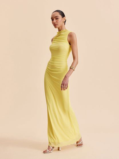 Fileli Büzgülü Kolsuz Elbise