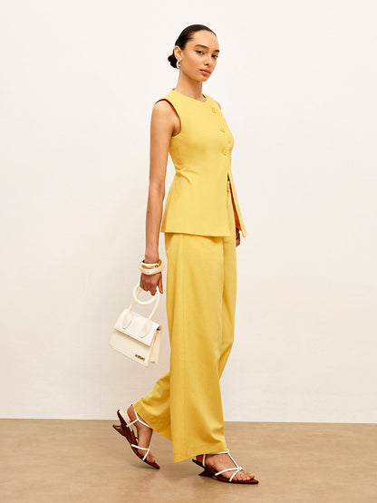 Keten ve Pamuklu Orta Bel Pantolon