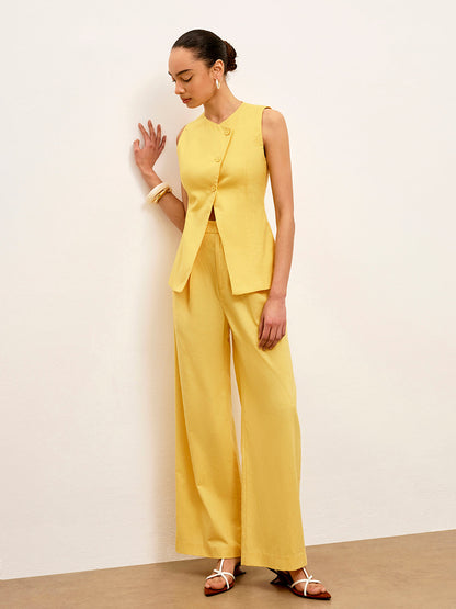 Keten ve Pamuklu Orta Bel Pantolon