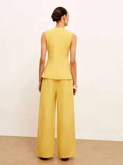 Keten ve Pamuklu Orta Bel Pantolon