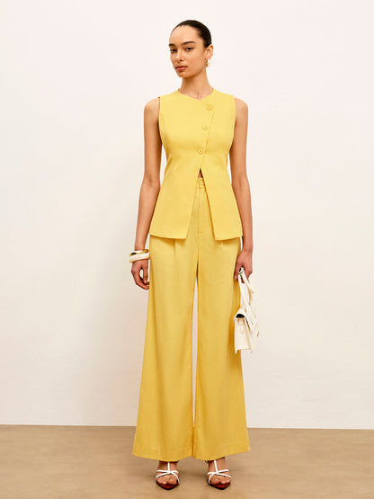 Keten ve Pamuklu Orta Bel Pantolon