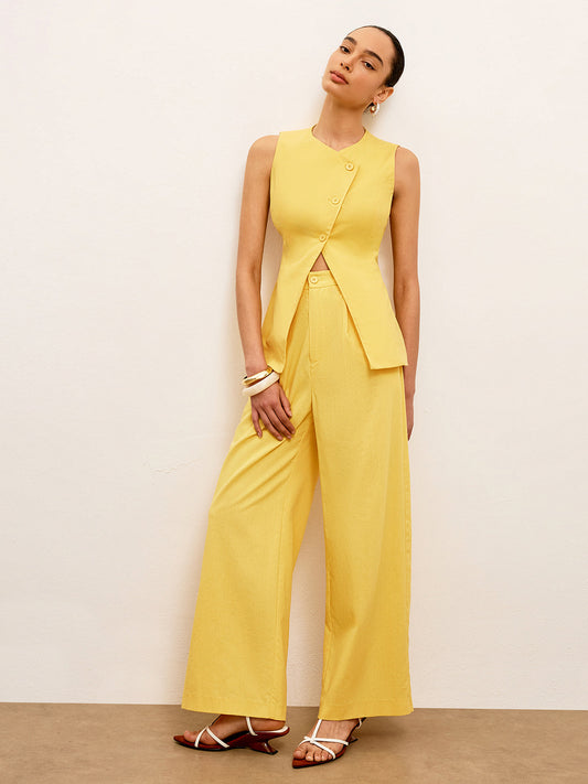 Keten ve Pamuklu Orta Bel Pantolon