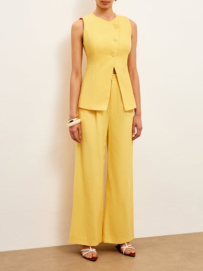 Keten ve Pamuklu Orta Bel Pantolon