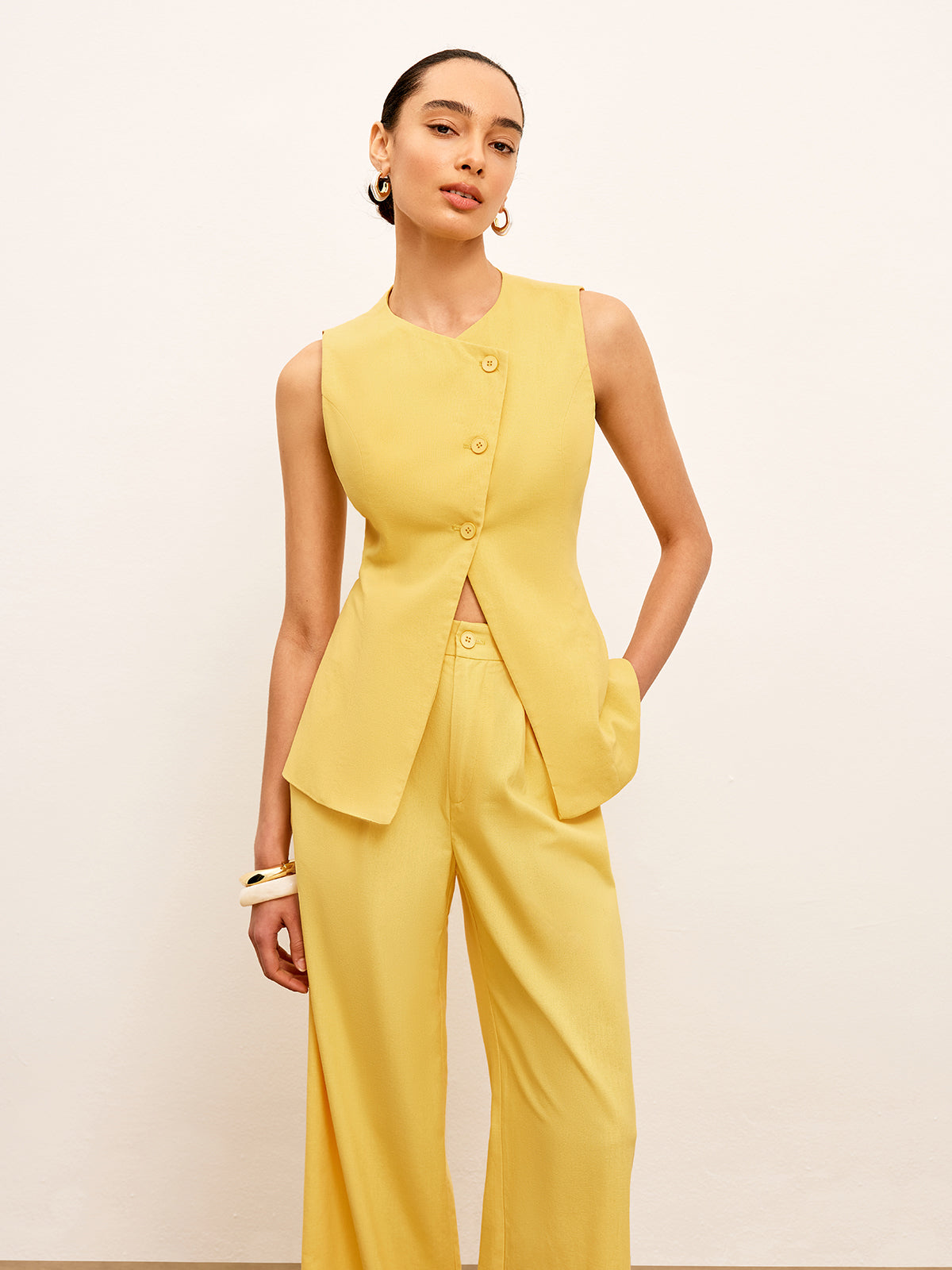 Keten ve Pamuklu Orta Bel Pantolon