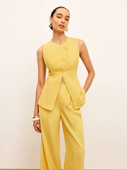 Keten ve Pamuklu Orta Bel Pantolon