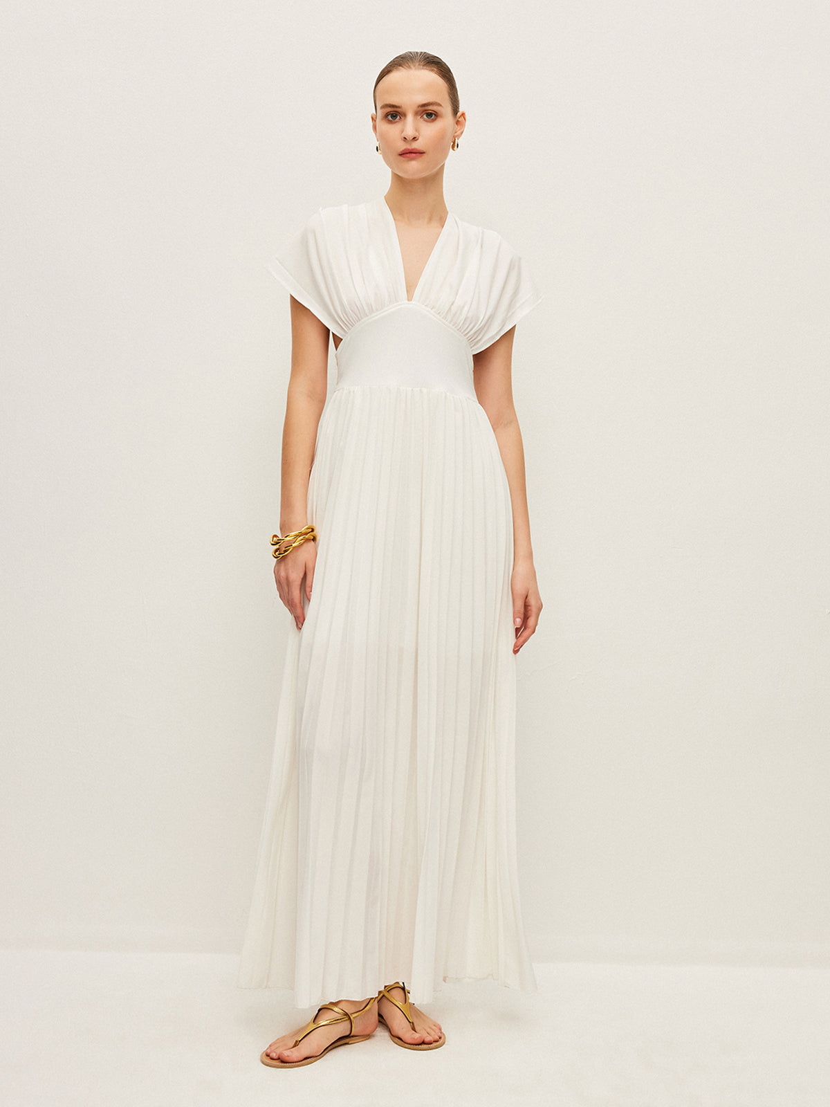 Pileli Kısa Kollu Elbise