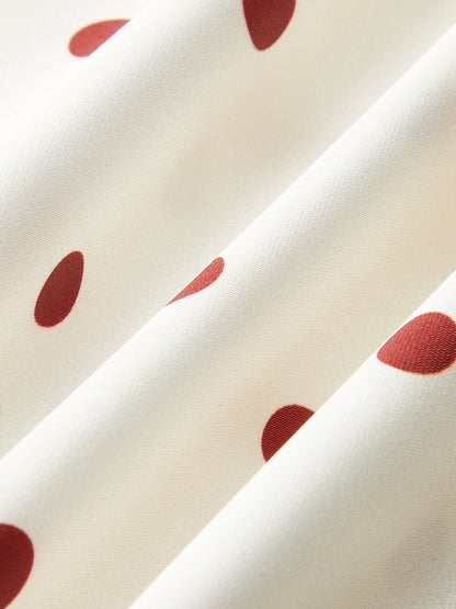 Kurdele Detaylı Puantiyeli Omuz Açık Elbise