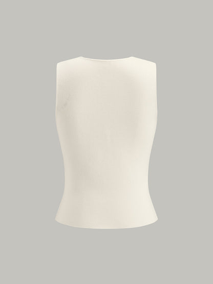 Metal Detaylı V Yakalı Yırtıklı Kazak Yelek