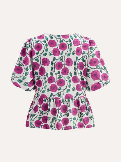 Boho V Yaka Bağcıklı Puf Kollu Etek Takımı