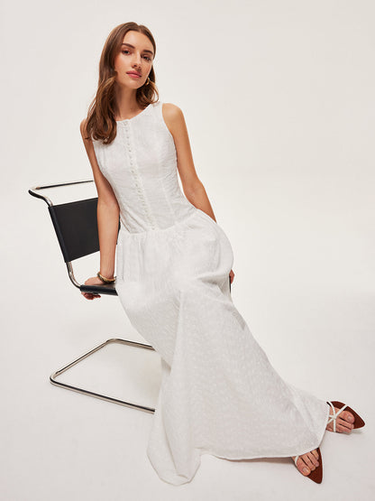 Önü Düğmeli Pamuklu Kolsuz Elbise