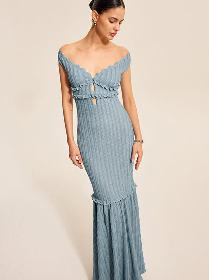 Omuz Açık Volan Detaylı Elbise