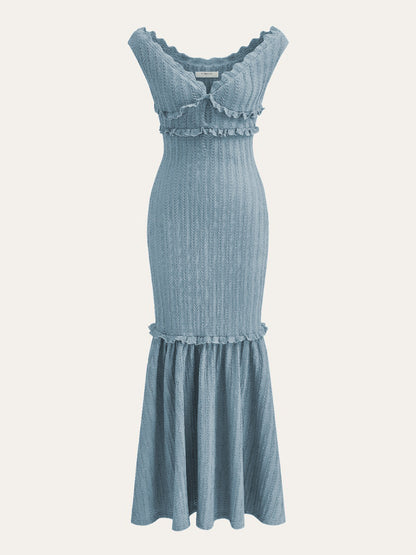 Omuz Açık Volan Detaylı Elbise