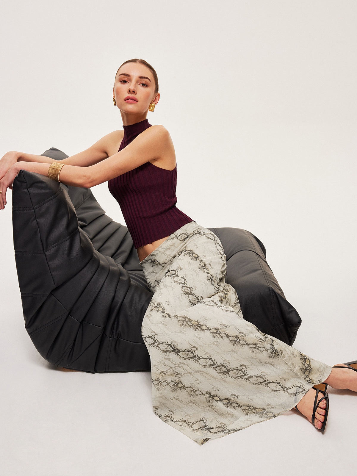 Orta Bel Baskılı Uçuşan Etek