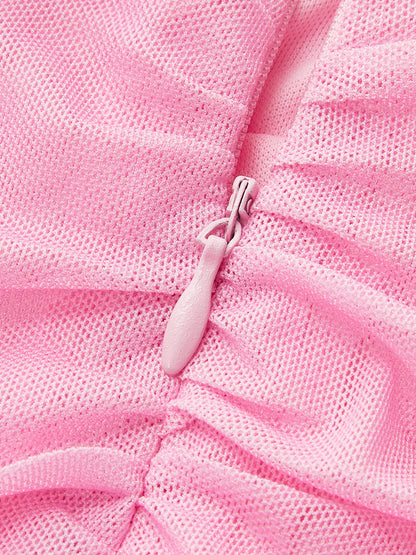 Renk Bloklu Degrade Askısız Büzgülü Fileli Bölünmüş Elbise