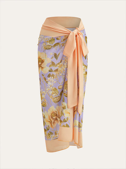 Çiçek Desenli Panel Bağlamalı File Örtü