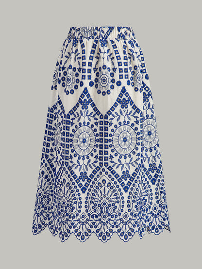 Pamuklu Nakışlı Taraklı Etek Ucu Lastikli Bel Etek