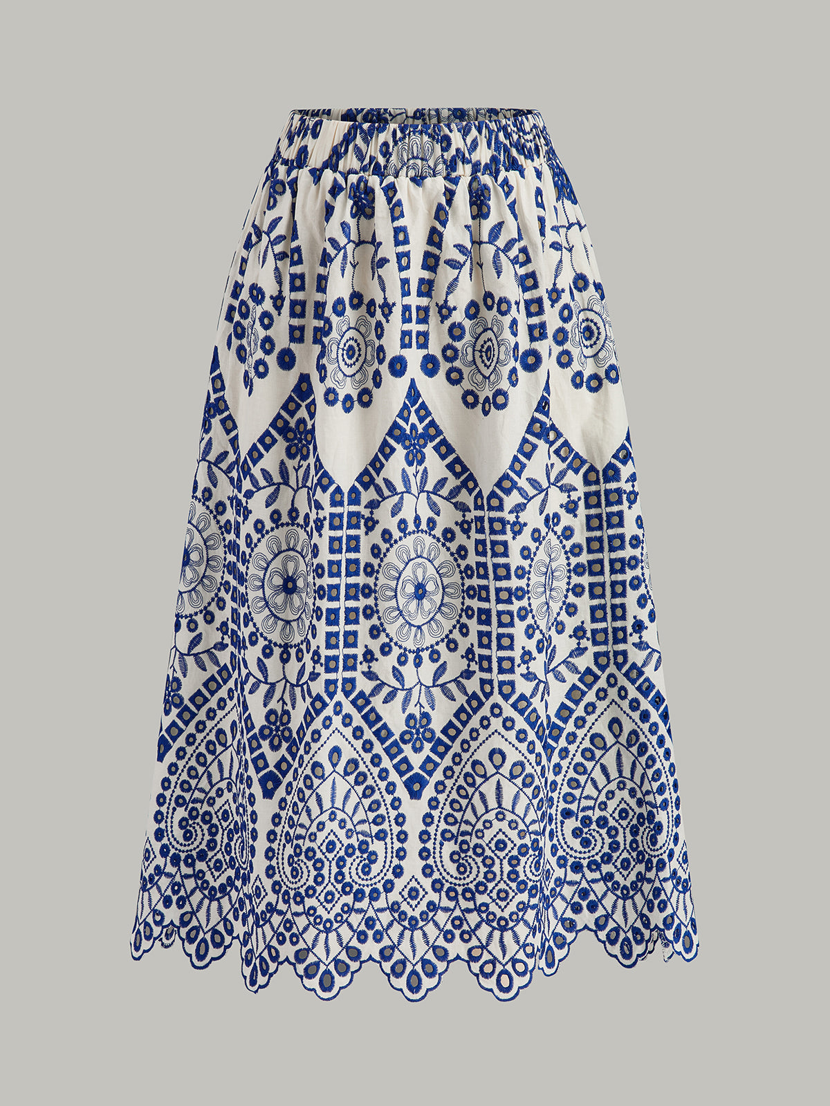 Pamuklu Nakışlı Taraklı Etek Ucu Lastikli Bel Etek