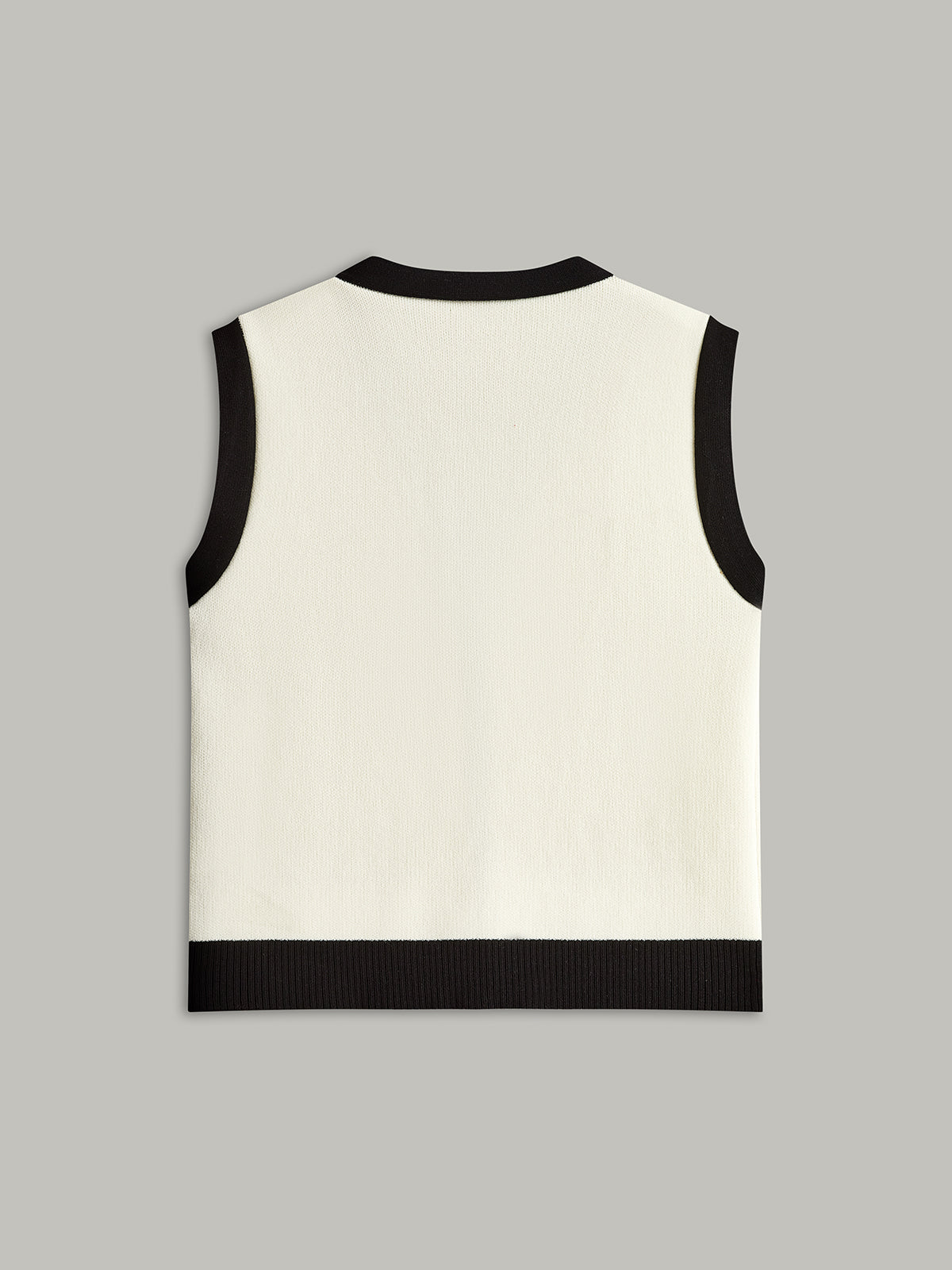 Kontrast Kenarlı Metal Düğmeli Dekor Cepli Kazak Yelek