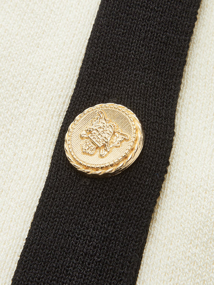 Kontrast Kenarlı Metal Düğmeli Dekor Cepli Kazak Yelek