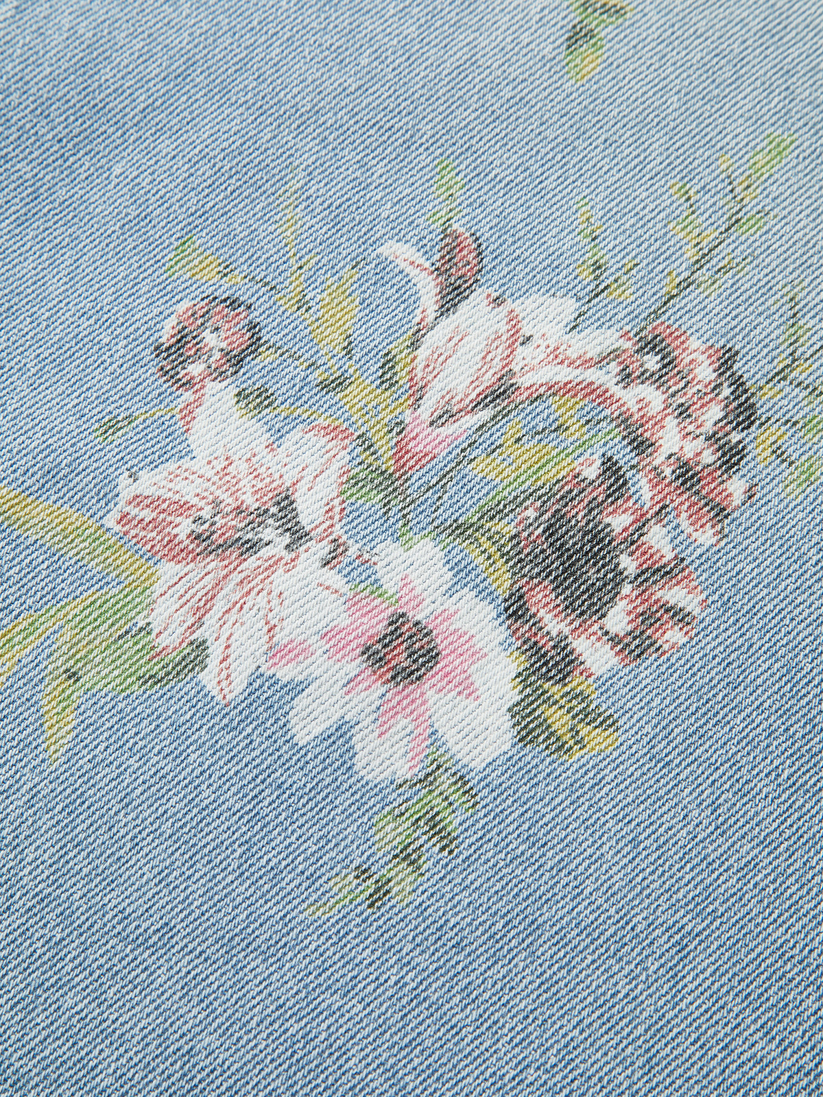 Çiçek Desenli Orta Bel Kot Pantolon