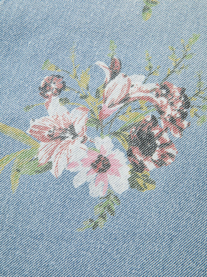 Çiçek Desenli Orta Bel Kot Pantolon