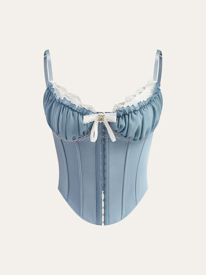 Dantel Kenarlı Kalp Yaka Fiyonk Detaylı Korse