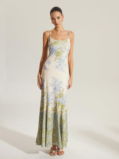 Çiçek Desenli Askılı Elbise