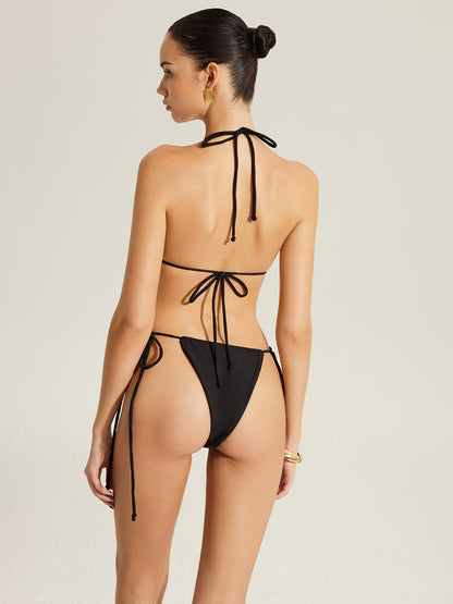 Altın Yonca Halka Detaylı İpli Bikini Takımı