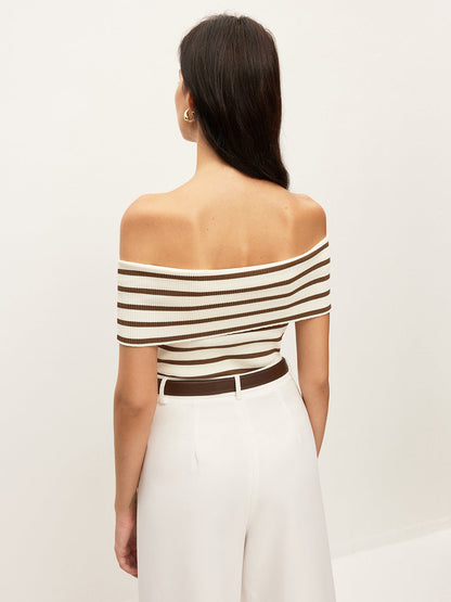 Çizgili Omuz Açık Ribanalı Üst
