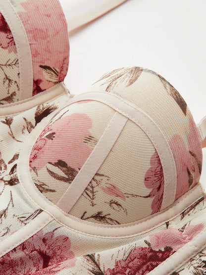 Çiçek Desenli Korse Üst