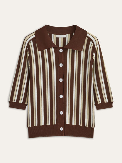 Çizgili Düğmeli Örgü Üst