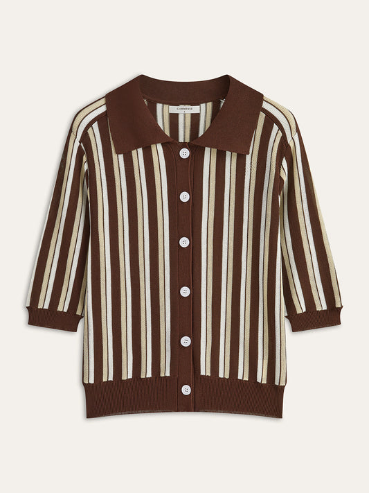 Çizgili Düğmeli Örgü Üst