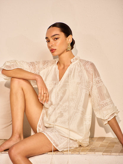 Nakış Detaylı Uzun Kollu Şort Takımı