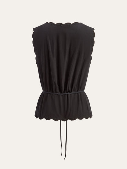 Dantel Kenarlı Taraklı Düğmeli Üst