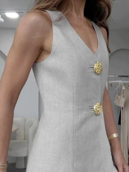 Düğmeli Kolsuz Pantolon Takımı