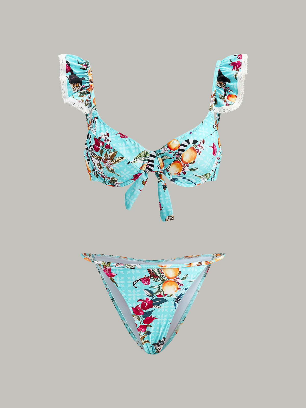 Çiçekli Desenli Bikini Takımı ve Üst Etek