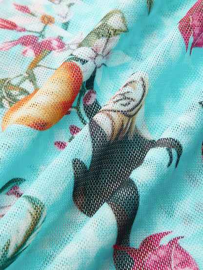 Çiçekli Desenli Bikini Takımı ve Üst Etek