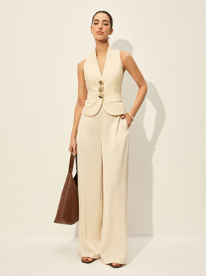 Pamuk ve Keten Dekor Cepli Yelek