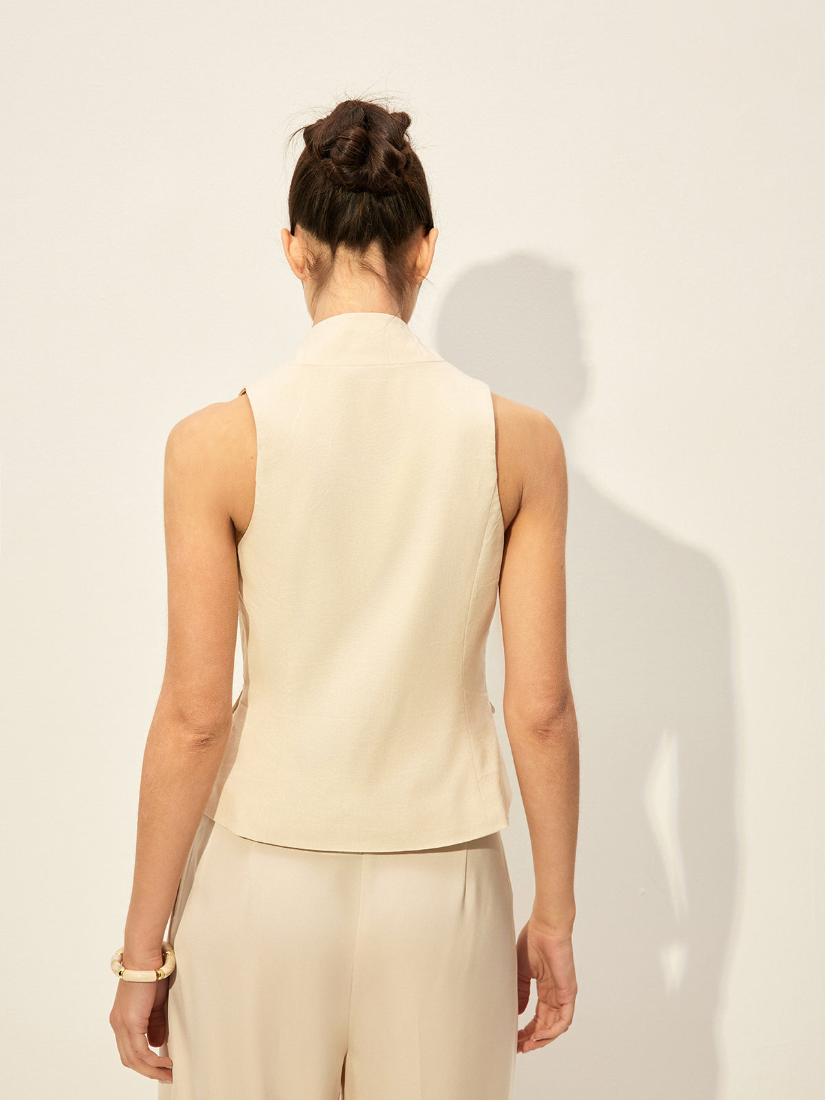 Pamuk ve Keten Dekor Cepli Yelek