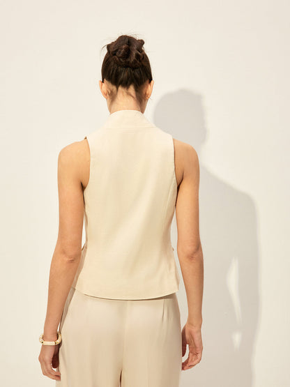 Pamuk ve Keten Dekor Cepli Yelek