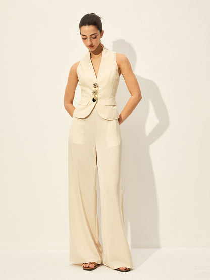 Pamuk ve Keten Dekor Cepli Yelek