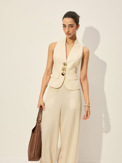 Pamuk ve Keten Dekor Cepli Yelek